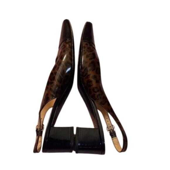 Salvatore Ferragamo C40 8 B Italy Leopard Print Patent Leather Slingback Heels - Picture 4 of 9